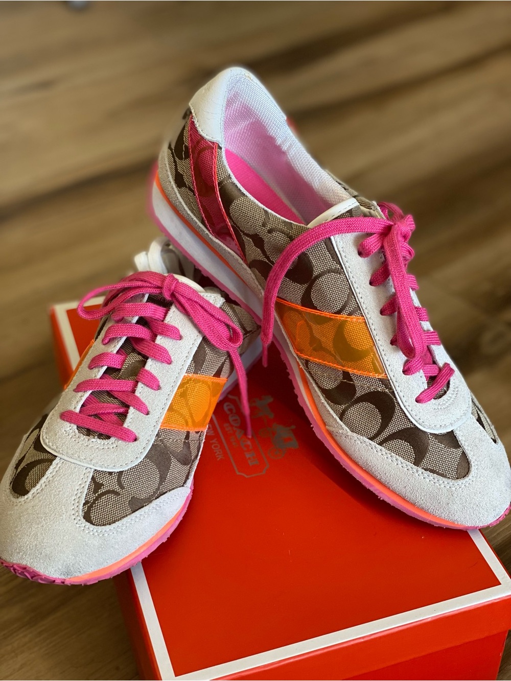 Coach Sneakers with Pink Laces and Orange Stripe